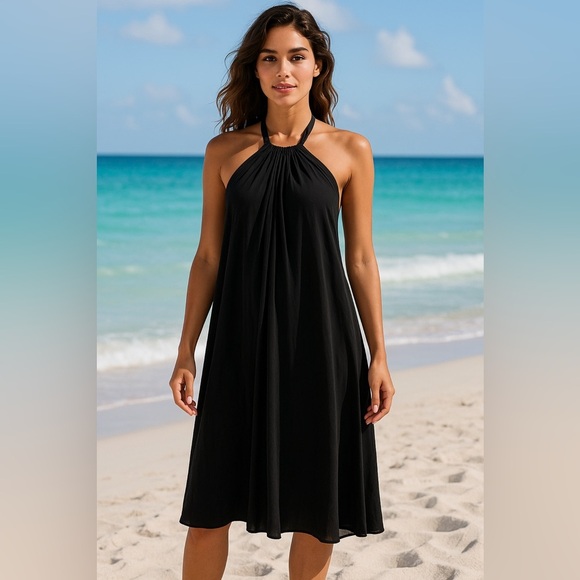 VENUS Black Halter Swim Cover-Up Dress | Flowy Resortwear | Size M - Picture 16 of 16